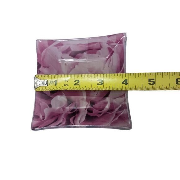 Glass Candle Drip Dish Plate 4" ROSE PETALS Violet Pink Square Romantic Vintage - Picture 9 of 16